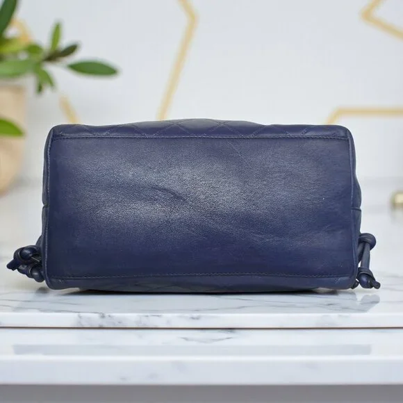 Tory Burch Georgia Quilted Leather Tote Navy Blue Slouchy Golden Hardware - Picture 11 of 17